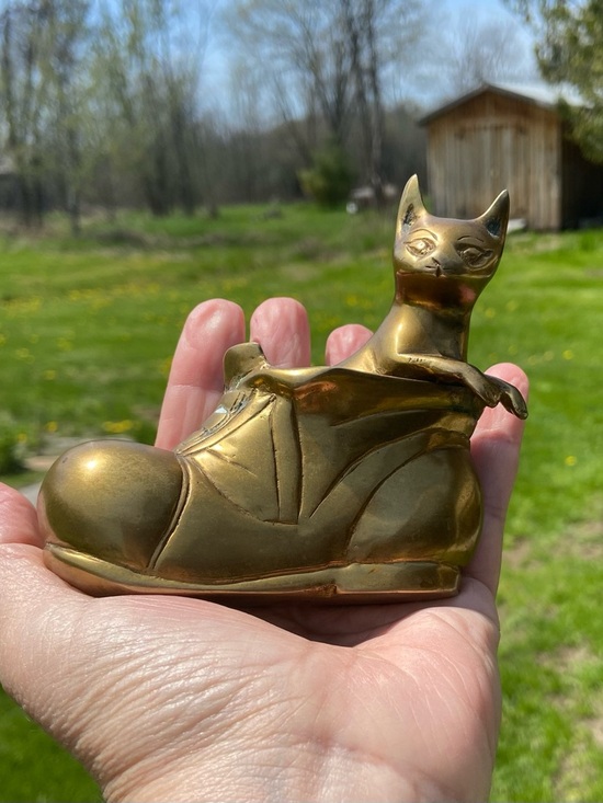 Other - Vintage Solid Brass Kitty Cat in a Shoe Boot Figurine W/Patina